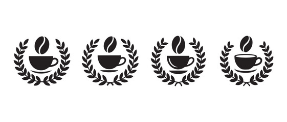 Fototapeta premium Coffee cup and bean icons with laurel wreaths.