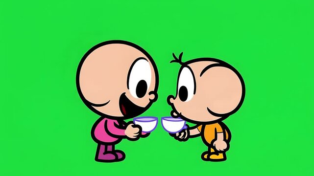 Two Kids Sharing Warm Drink Cartoon