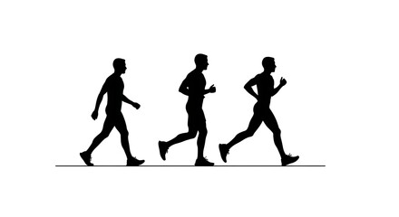Fototapeta premium Black Silhouette Runners Moving Across Minimal White Background