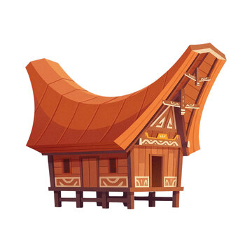 Indonesian Traditional House Architecture Gadang or Tongkonan Illustration