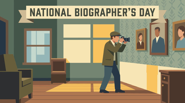National Biographers Day Illustration with Researcher and Portraits