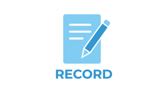 Vector graphic illustration of Blue record icon with pencil on document Vector