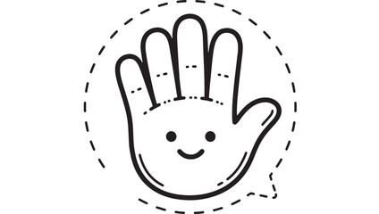 Fototapeta premium Hand icon with cute smiling palm and dashed outline, doodle style illustration for kids and friendly branding