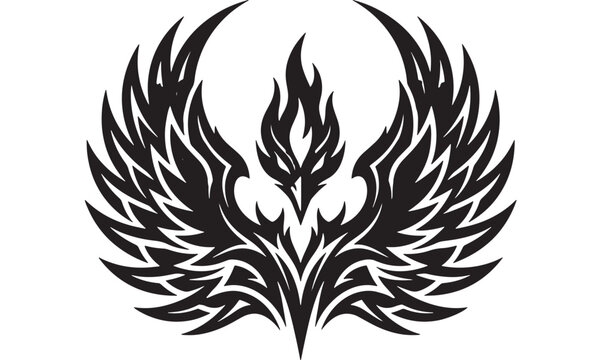 Phoenix flame wings emblem icon with black tribal style and sharp tattoo-like details on white background