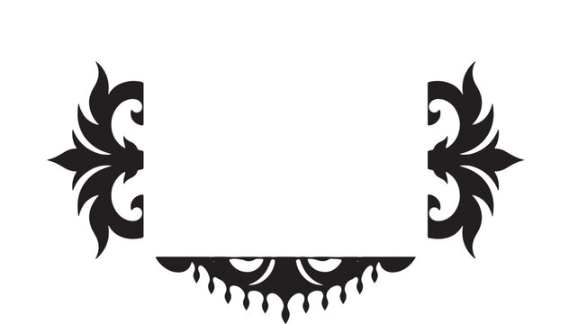 Ornamental tribal dragon head set with black flame accents and symmetrical curved scrollwork featuring ornament, emblem, tattoo with fire and gothic