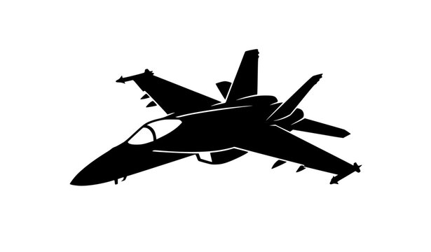 Black Fighter Jet Silhouette Vector from Top View Military Aircraft Illustration