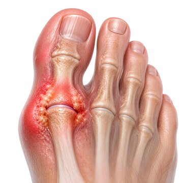 Close Up Illustration of Gout Symptoms in the Feet Isolated on White Background