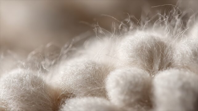 Detailed Macro of Soft White Knitted Wool Texture with Fuzzy Fibers close up yarn