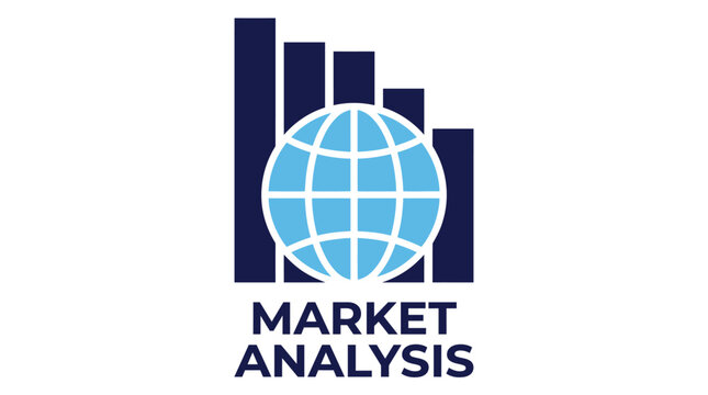 Vector graphic illustration of Market analysis business concept logo with globe and bar chart Vector