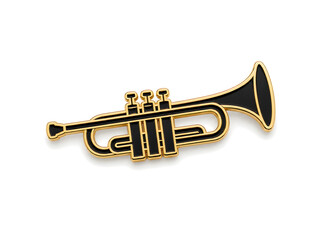 Obraz premium Black and gold trumpet pin badge on white background