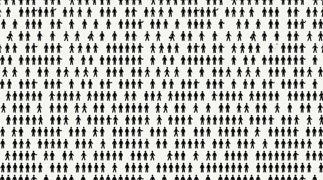 Black human figure icons arranged in a dense repeating pattern on a light beige background minimalist geometric design