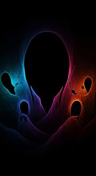 Intense black void with subtle highlights forming ghostly shapes. The negative space creates an illusion of unseen forms hiding in darkness, ink, conceptual, ethereal