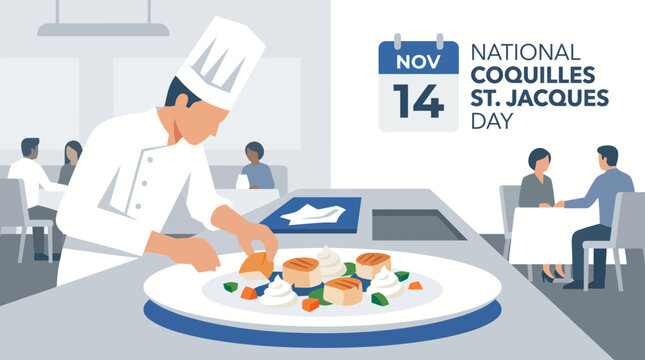 Chef Preparing Scallops for National Coquilles St Jacques Day