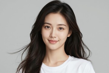 Fototapeta premium Beautiful East Asian Woman with Long Dark Hair Posing
