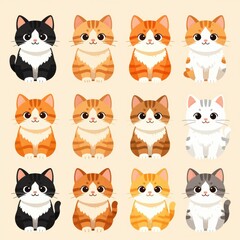 Fototapeta premium Cute Cat Illustration Set Vector for Playful Pet Design