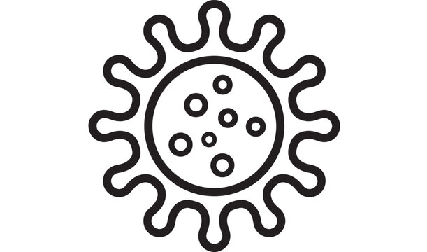 Sun virus icon with circular pathogen cells, simple outline style for medical and healthcare vector branding