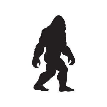 A black silhouette of a bigfoot Yeti vector