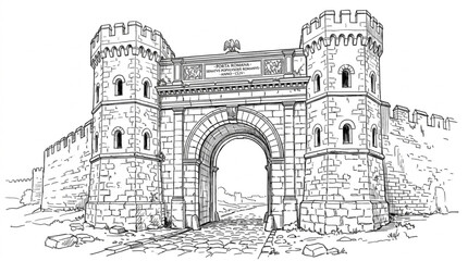 Ancient stone fortress gate with battlements and arched entrance. © Mutmainah