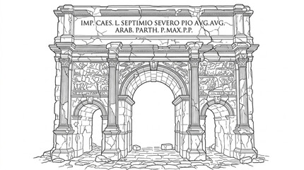 Arch of Septimius Severus in Rome detailed sketch. © Mutmainah