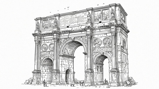 Arch of Constantine ancient Roman triumphal monument drawing.