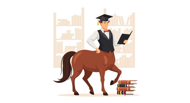 Centaur Student Reading Book in Library - Education Concept