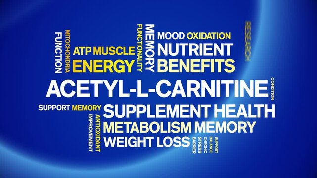 Acetyl-L-Carnitine animated word cloud-text design animation tag kinetic typography seamless loop.