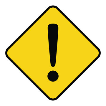 Yellow diamond shaped warning sign with black exclamation mark symbol icon