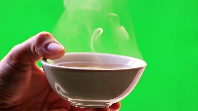 Woman Holding Warm Tea Bowl Cartoon