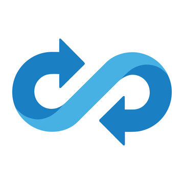 Blue infinity symbol with two arrows in a loop design icon