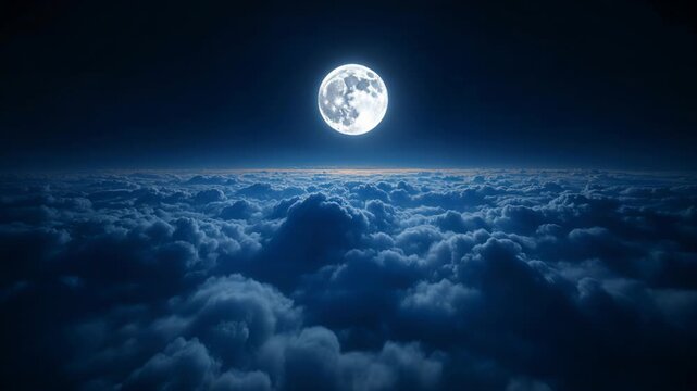 Full moon night sky cloud cloudscape horizon glow fantasy serene surreal blue luminous celestial dreamlike mystical wonder moonlight dreamy landscape