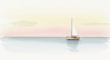 Sailboat on calm sea water surface. © Sendang