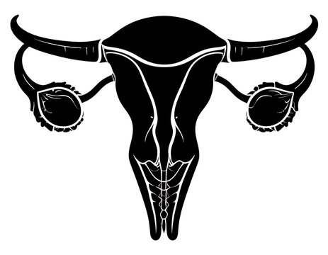 Black cow skull with horns illustration.