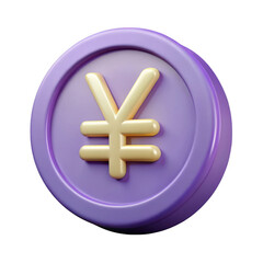 Obraz premium 3d rendered purple and gold yen coin isolated on transparent background