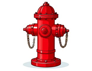 Fototapeta premium Red Fire Hydrant Illustration Isolated On White Background Metallic Chains And Detailed Industrial Design For Emergency Water Access