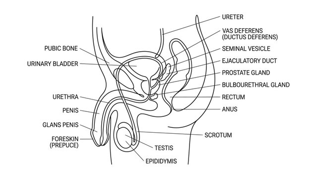 Anatomical diagram of the male reproductive system.