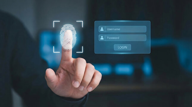 hand pushing button on a touch screen interface