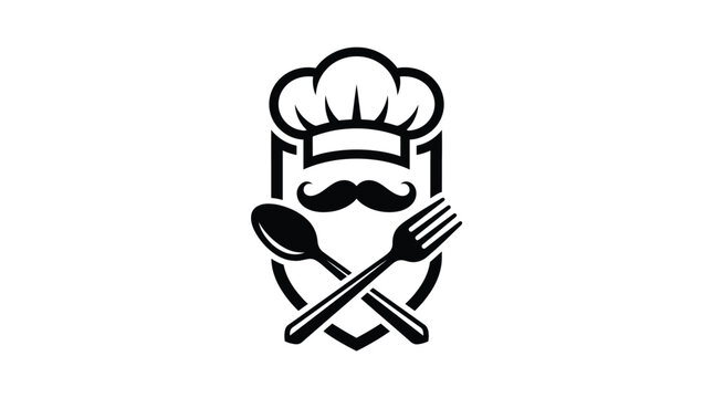 Chefs Hat, Mustache, Spoon, and Fork Emblem for Culinary Excellence.