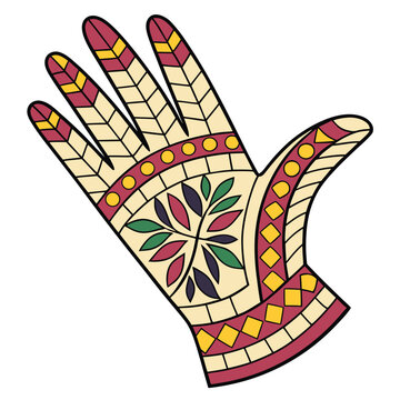 Hamsa decorative pattern with colorful elements hand symbol.