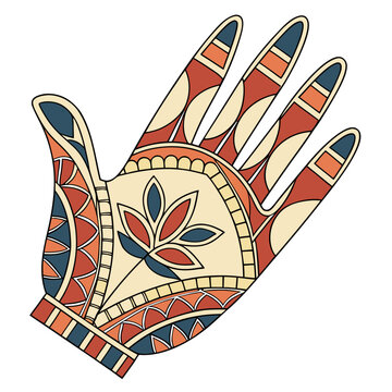 Hamsa ethnic pattern with geometric ornament hand symbol.