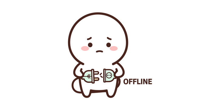 Sad Character Disconnected, Offline Symbol, Internet Problem, No Connection