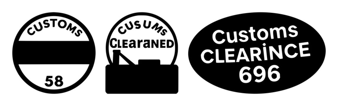 Customs clearance stamp icon set with solid black shape on white background featuring customs, clearance, stamp with icon and vector graphics