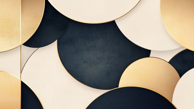 An abstract corporate background in beige, gold, and deep navy blue, featuring soft rounded rectangles and layered semicircles, evokes a medieval-modern style with ample white space for graphic design