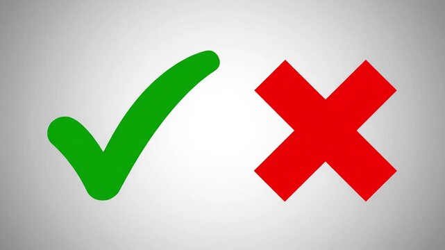 Vibrant green checkmark for affirmation and bold red X for negation, symbolizing choice, evaluation, and clear decision-making
