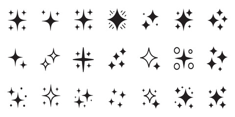 Obraz premium Assortment of sparkle and starburst symbols, with varying intensity and styles for diverse creative uses.
