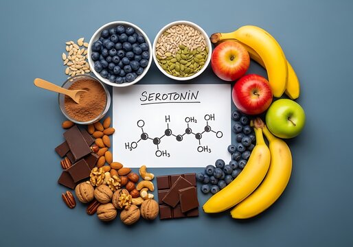 Healthy food for serotonin production with chemical formula note