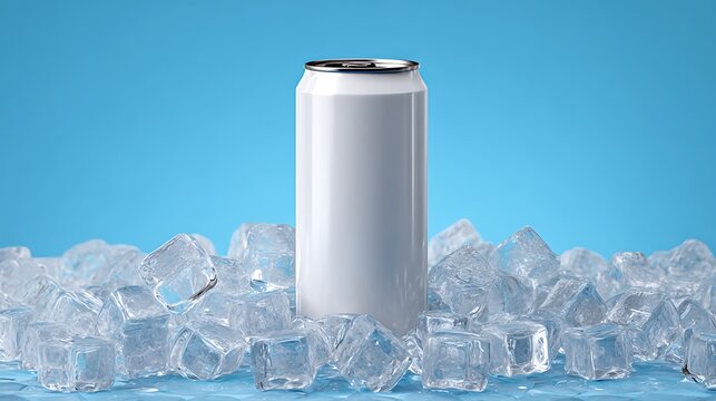 Unlabeled Silver Aluminum Can on Ice / 氷の上のラベルなし銀色アルミ缶