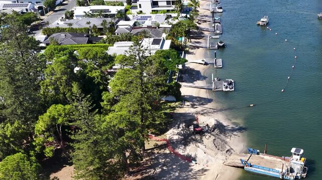 Aerial View of Beach Nourishment and Dredging on Gold Coast Shoreline