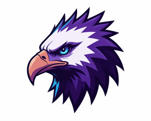 Naklejka premium Aggressive Cartoon Raven Mascot Head with Fierce Purple Energy Design