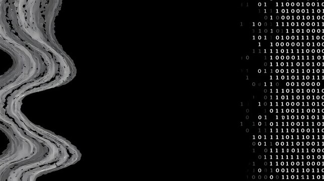 This illustration features digital binary code and a grey swirly abstract shape. Provided in high resolution, perfectly suitable for technology layouts, web designs, and tech backgrounds.