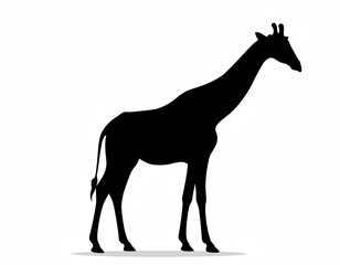 Fototapeta premium Silhouette of a majestic giraffe standing tall against a white background, showcasing its distinctive long neck and patterned coat